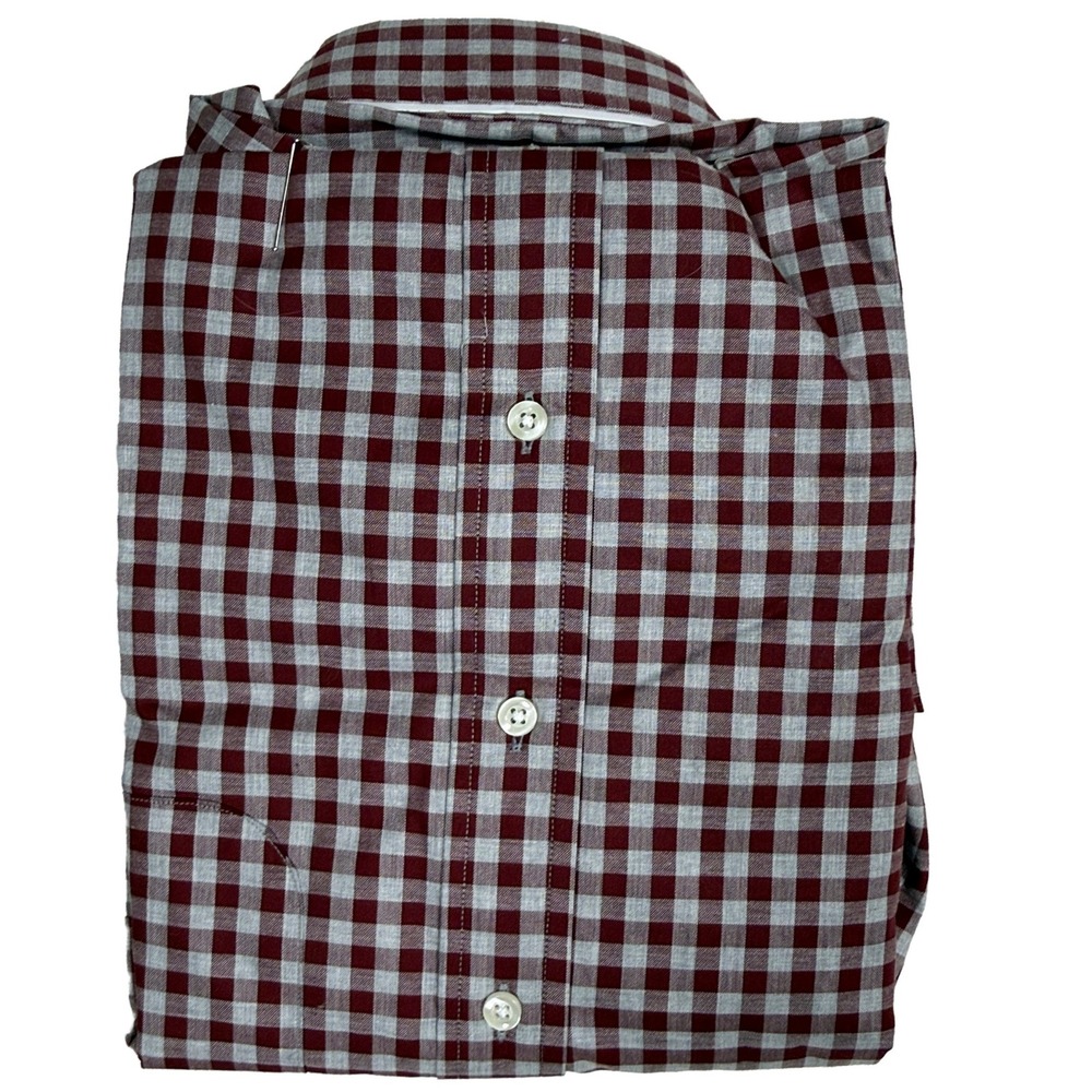 Bills Khakis Button Down Shirt Large Mens Classic Fit Gingham Maroon Gray - Picture 2 of 3